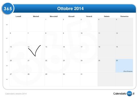 Calendario ottobre 2014